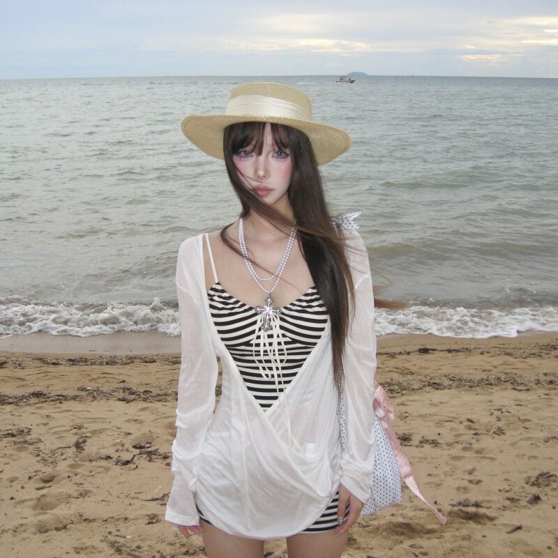 复古条纹分体泳衣女|千人加购图片