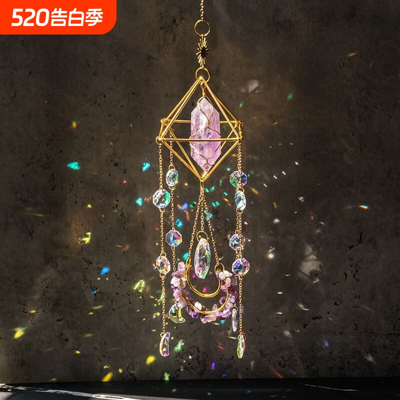 ins阳光水晶捕手太阳风铃光影房间窗户挂饰彩虹手工挂件户外风铃