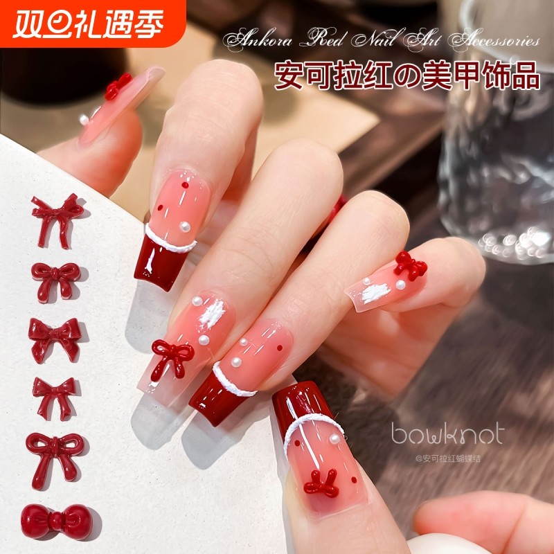 安可拉蝴蝶结美甲饰品网红飘带迷你领结穿戴甲指甲树脂小配饰