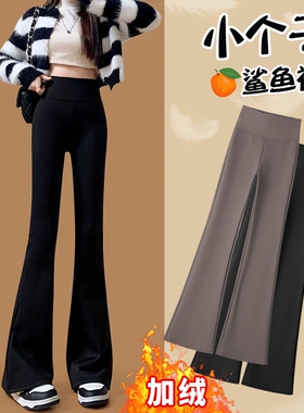 145cm小个子微喇鲨鱼裤女外穿秋冬加绒瑜伽喇叭裤高腰显瘦打底裤.