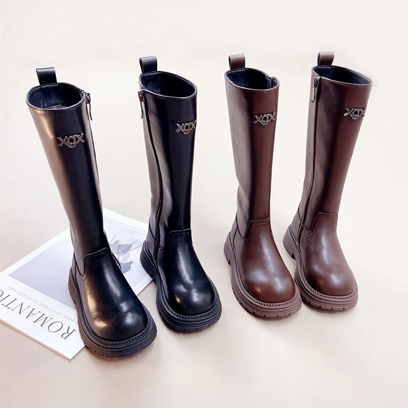 女童靴子童鞋2026秋冬季公主靴长靴潮单靴儿童加绒白色高跟黑色