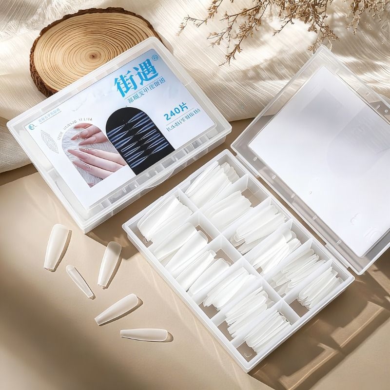 街遇美甲细狗梯形长尖免刻甲片半贴美甲店磨砂延长指甲穿戴透明