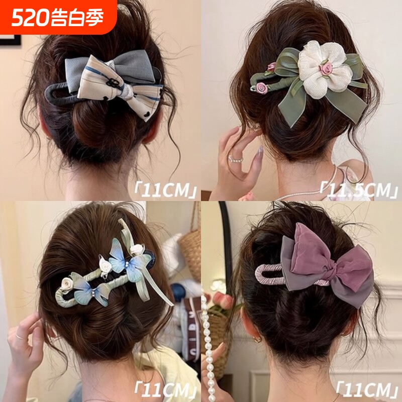 春夏蝴蝶结发夹女后脑勺鸭嘴夹2026新款大号盘发头饰抓夹绿色花朵
