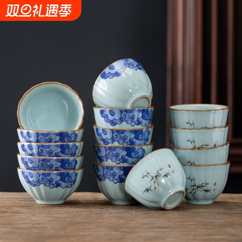 官窑可养陶瓷茶杯单杯祥云功夫茶具汝窑品茗杯开片主人杯小盏家用