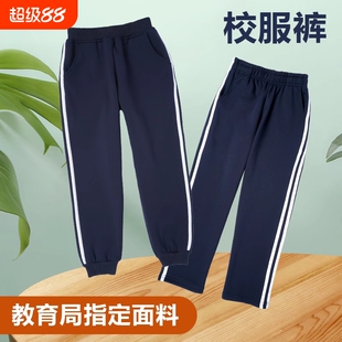 儿童校服裤子二条杠藏青色男女夏季两道杠运动裤中小学生深蓝校裤