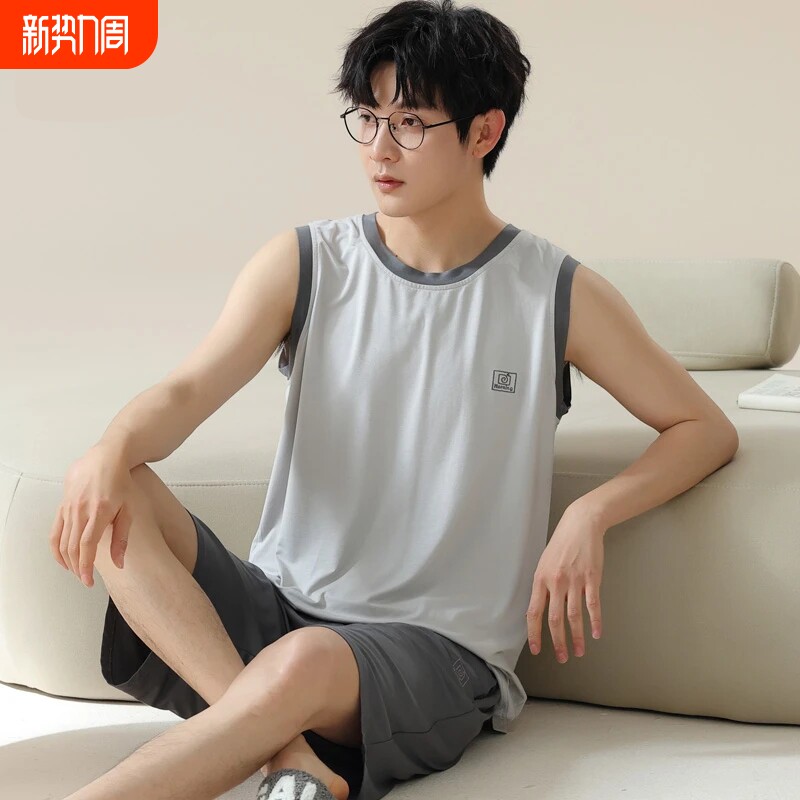 睡衣男士夏季夏款凉感莫代尔无袖背心冰丝青少年家居服套装2025年