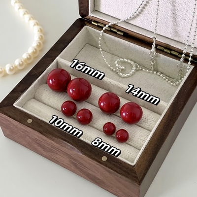 安可拉红扁圆馒头珍珠耳钉女气质高级感红色耳环复古轻奢小众耳饰