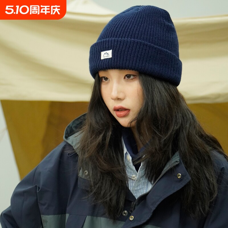 男女生冬天帽子户外小山标毛线帽女秋冬针织包头帽男日系保暖冷