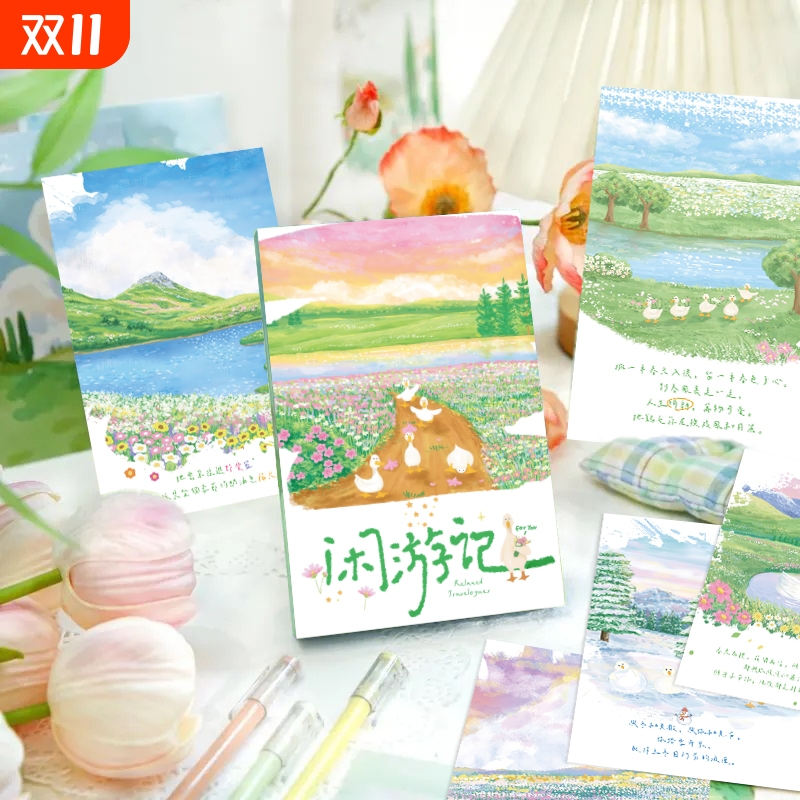 油画田园风景明信片15张不重复创意高颜值手写祝福贺卡个性竖版手绘留言文艺装饰小卡片