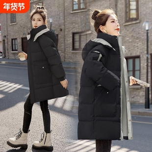 户外羽绒服女中长款2025年冬季新款小个子加厚刺绣大袄外黑色白色