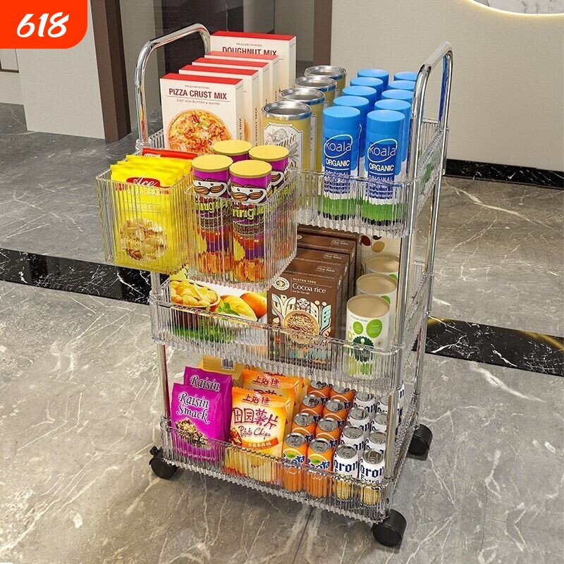 亚克力零食小推车置物架落地可移动化妆品柜子卧室收纳架小物件