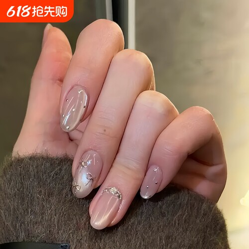 【裸粉绮钻】实拍纯手工穿戴甲裸色东洲钻百搭爆闪穿戴美甲