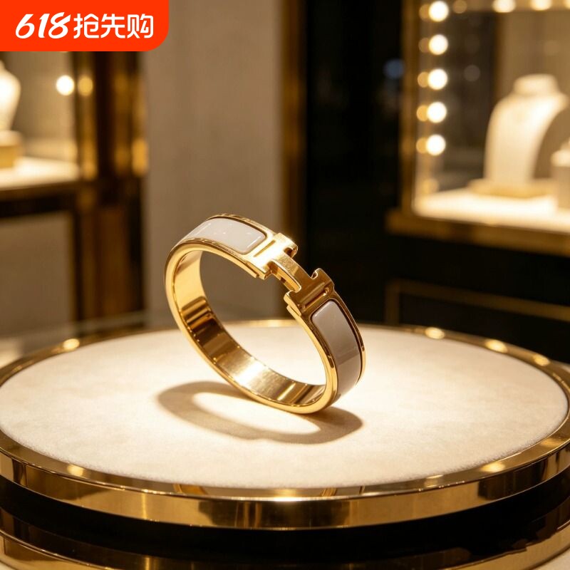 手镯女镀18k金玫瑰金韩版轻奢ins小众精致旋转扣高级感H手环男