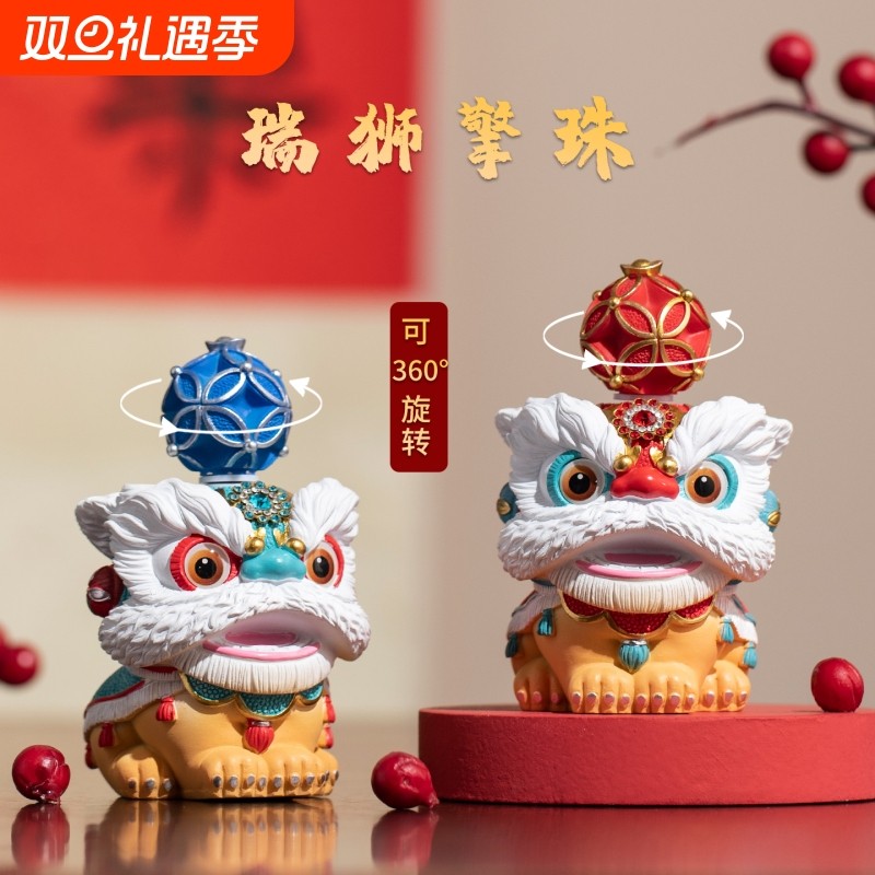 创意佛山醒狮狮子摆件高级感小众茶桌茶宠装饰工艺品生日礼物红色