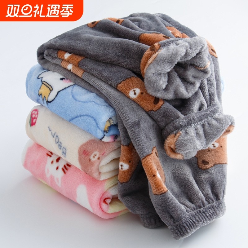 秋冬季加厚儿童睡裤珊瑚绒男童宽松家居裤宝宝保暖女童法兰绒长裤