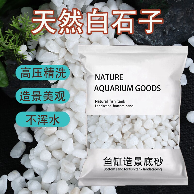 鱼缸白石子底砂石头免洗小白石子鹅卵石雨花石造景装饰底沙白色石