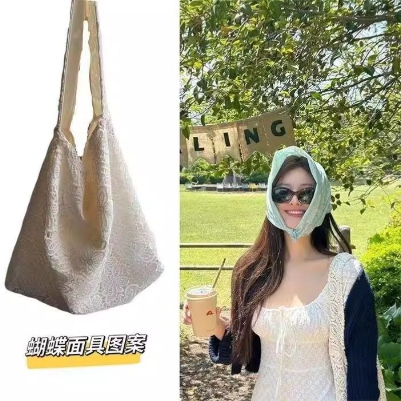 赵露思同款单肩包田园风蕾丝夏日温柔大容量通勤托特包女斜挎手提