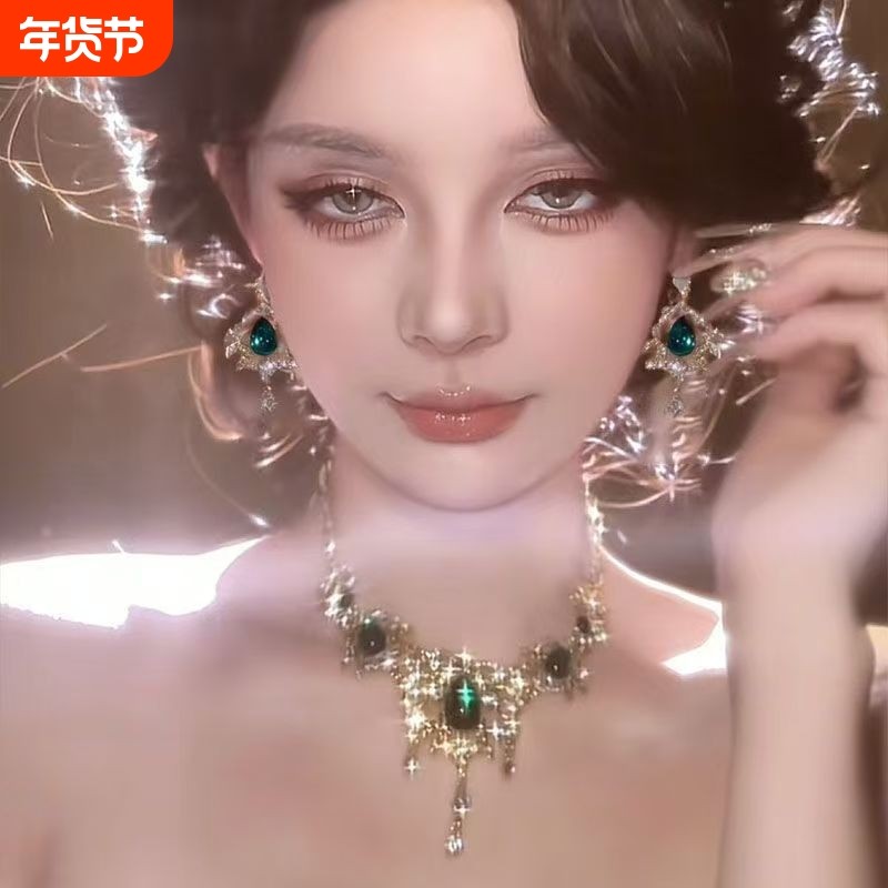 金枝绿叶~重工镶钻水滴项链女复古宫廷风气质宴会锁骨链耳环配饰,饰品/流行首饰/时尚饰品新,项链,淘宝优惠券,粉丝福利购,淘宝优惠卷