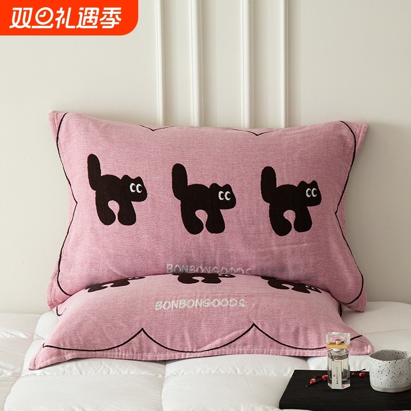 枕巾纯棉四层纱布家用全棉加大枕头巾四季学生成人枕头盖巾一对装