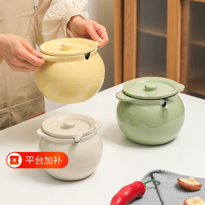 食品级陶瓷猪油罐带盖油罐家用装耐高温辣椒油专用容器勺子密封