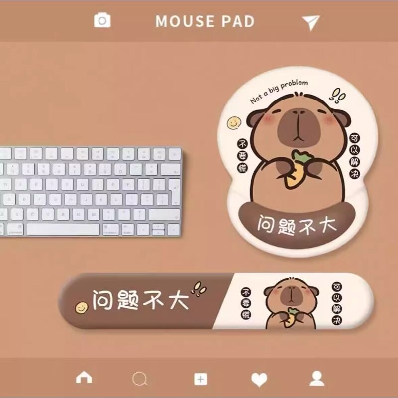 卡皮巴拉鼠标垫创意3D橡胶记忆棉护腕垫水豚键盘手托文字滑鼠垫子