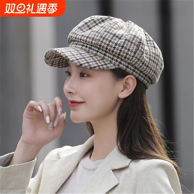 贝雷帽子女2025新款洋时尚秋冬季报童八角帽大头围显脸小画家帽