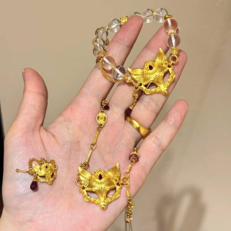 【澜焰狐面】新中式闪钻国风小狐狸面具串珠手链手串戒指项链配饰