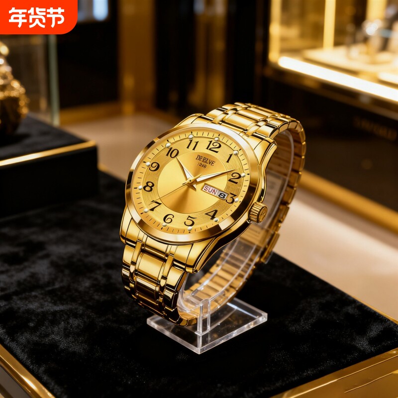 男士手表男正品名牌全自动非机械表钢带男款商务防水石英腕表老人