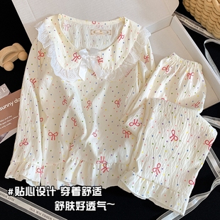 蕾丝花边蝴蝶结睡衣公主女童中大童家居服套装 长袖 2025新款 春秋季