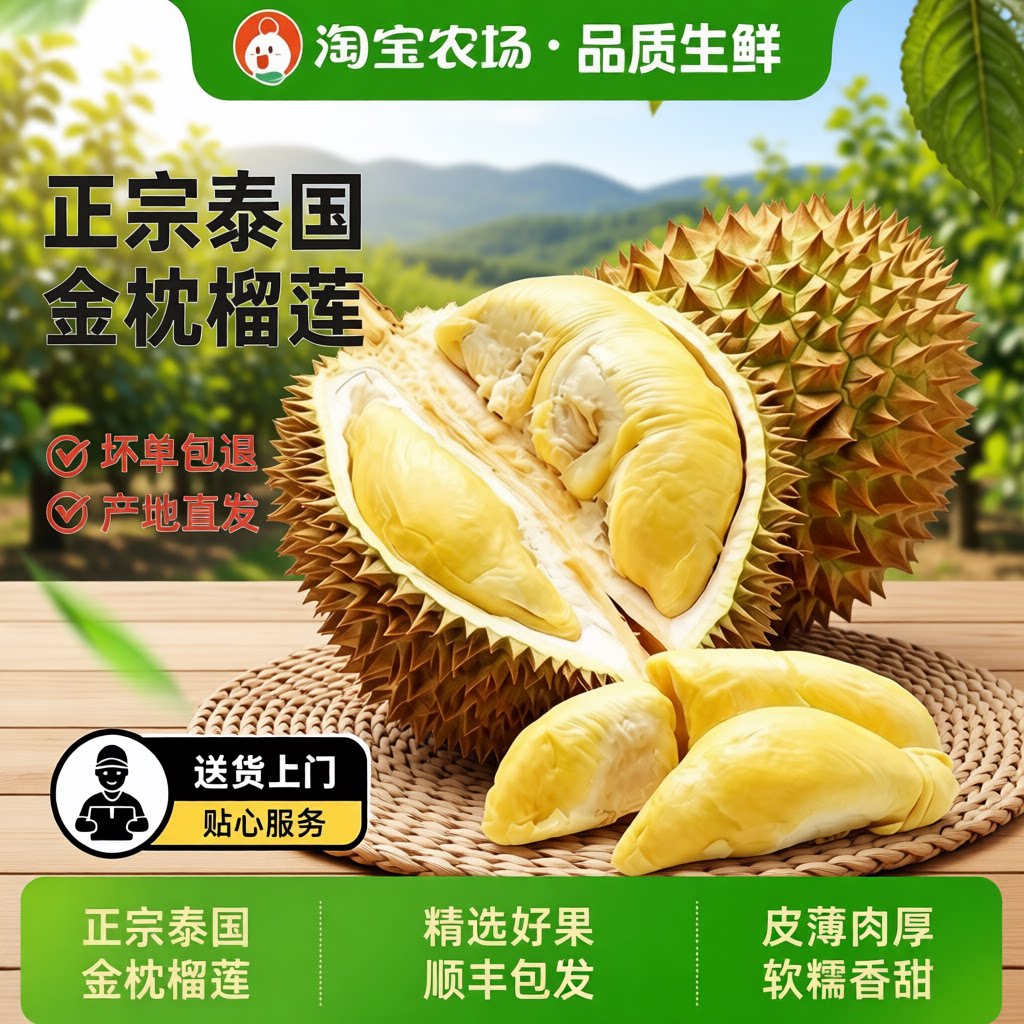 泰国进口金枕榴莲鲜果当季水果新鲜小榴莲顺丰包邮火山农场正宗