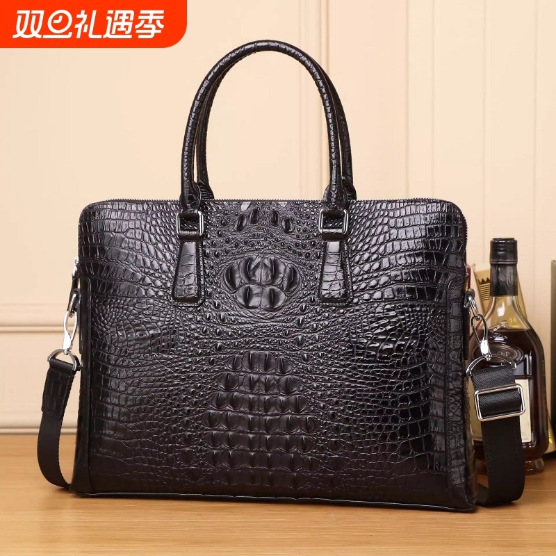 鳄鱼纹真皮男包商务男士公文包手提包休闲单肩斜跨包包电脑包