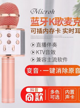 麦克风 家用K歌宝手机通用全民k歌神器无线蓝牙话筒音响一体ws858