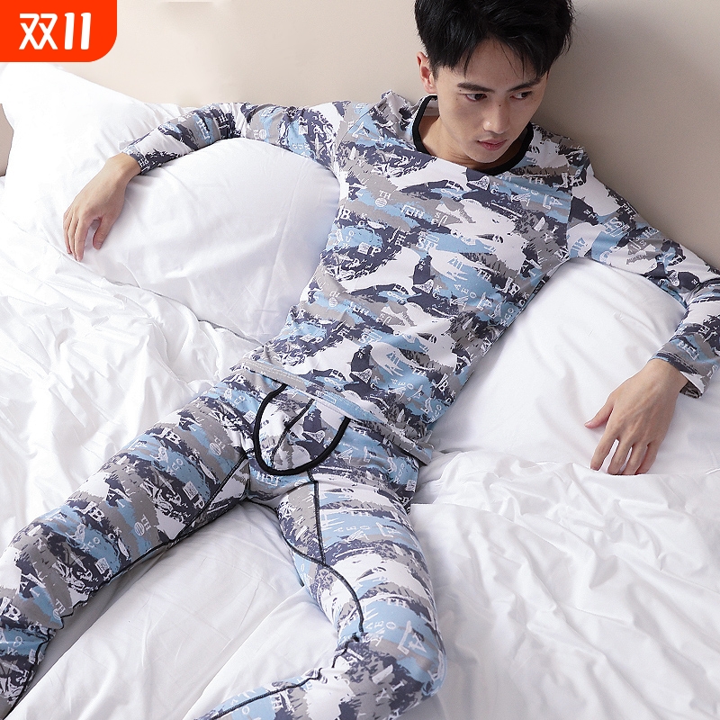 男士保暖内衣套装薄款棉质秋衣秋裤青年性感运动打底秋冬季红色