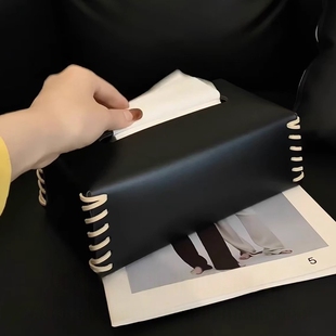 罗马编织纸巾盒高级感客厅轻奢桌面摆件抽纸盒高档皮革餐巾纸收纳