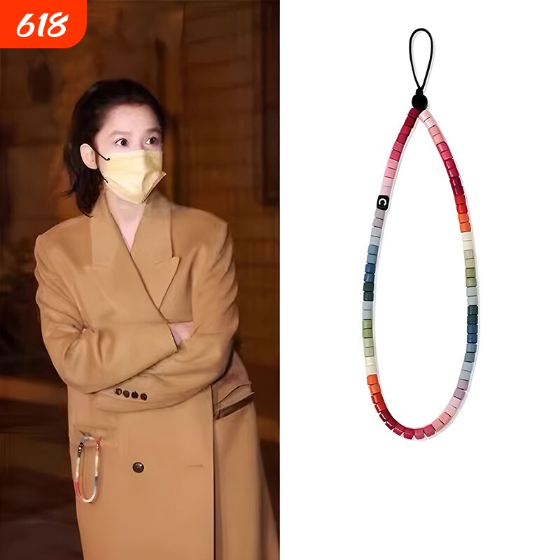 张婧仪同款手机链ins~彩虹色手机绳包包挂链女生手腕挂绳短款挂饰彩色珠创意挂链手机壳链条挂环少女串珠diy