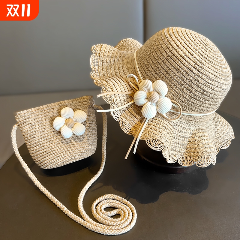 夏天女童遮阳草帽防晒大檐帽子小女孩夏款公主沙滩户外夏季渔夫帽