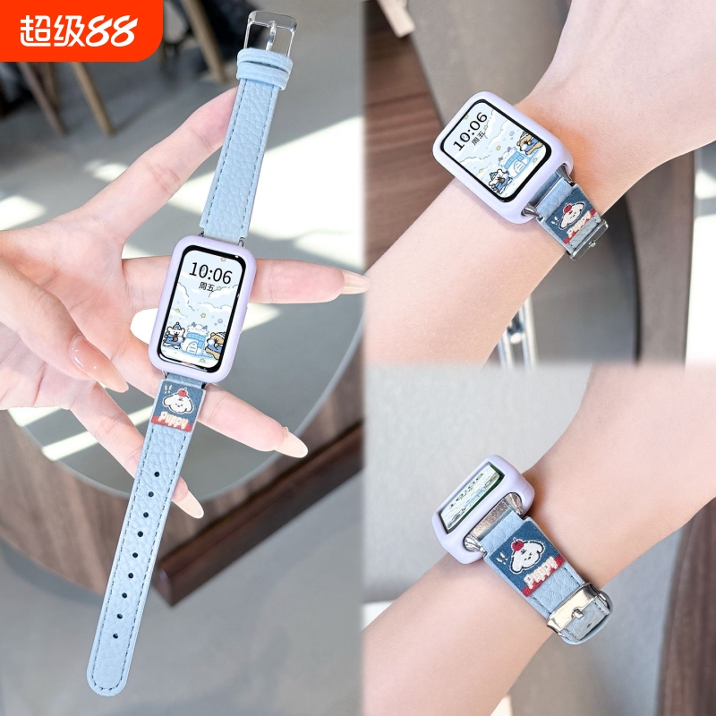 适用华为手环9表带10手表8荣耀9智能7运动新款皮腕带九十代荔枝纹替换带nfc女夏季金属针扣男时尚配件硅胶套