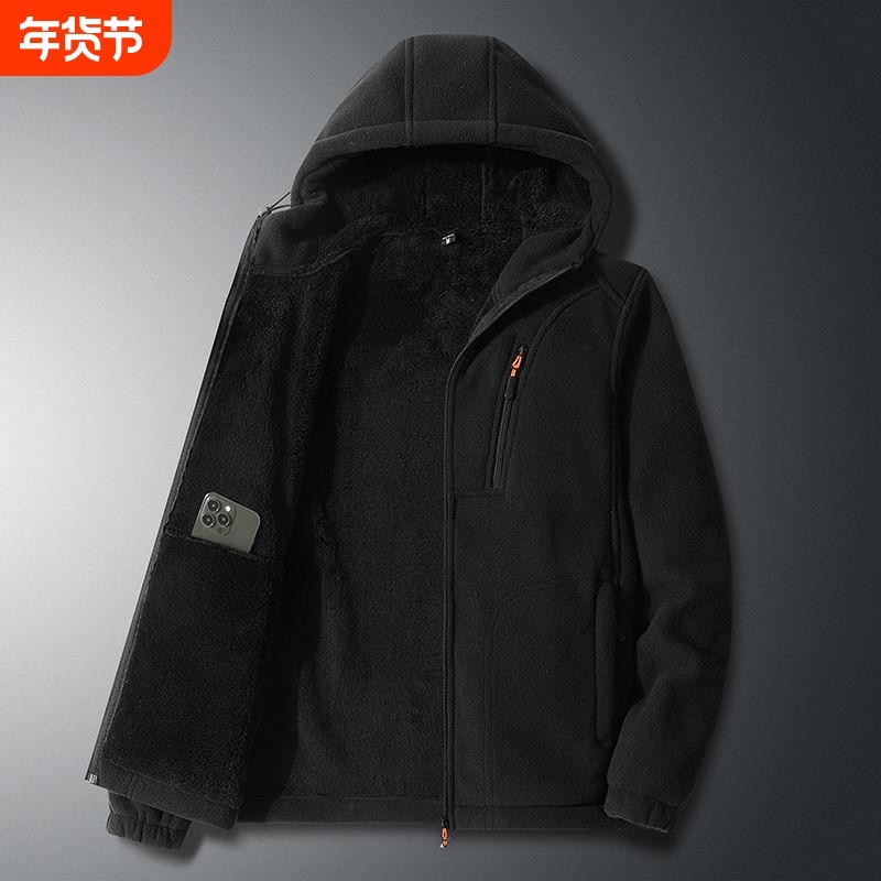 连帽夹克男士外套加绒加厚保暖外穿冬季摇粒绒外套男潮流防寒,男装,中老年上装,淘宝优惠券,粉丝福利购,淘宝优惠卷