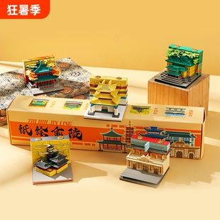 3d立体纸雕日历便签手撕便签纸台历南京纸绘金陵鸡鸣寺建筑模型创意文创纪念品伴手礼物历史事项实用