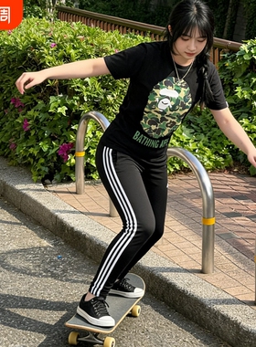 潮牌APE短袖t恤纯棉重磅高版本SHARK APE猿人迷彩滑板运动上衣夏