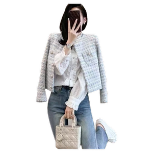 小香风粗花西装短款薄外套女士早春秋装 千鸟格新款时尚上衣