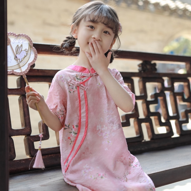 女童旗袍夏季2025新款中国风改良唐装连衣裙复古洋气公主裙夏汉服