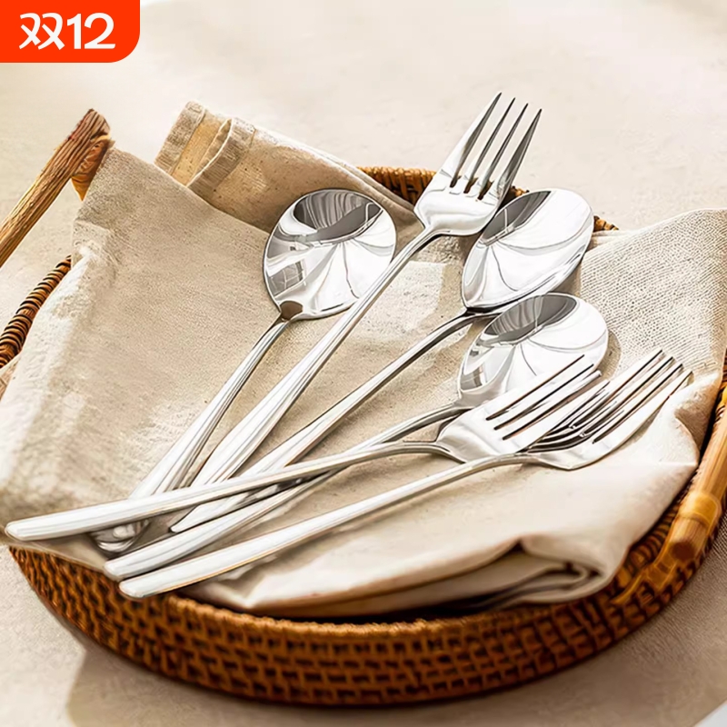 304不锈钢勺子叉子筷子家用个人专用食品级长柄餐勺精致羹叉勺 - 封面