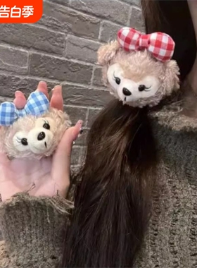 Mimmy格纹格子达菲熊头绳可爱复古甜美发圈发绳雪莉卡通kt猫红格