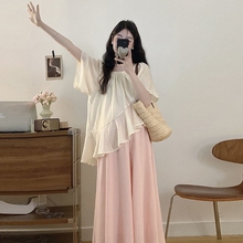 孕妇套装夏季新款宽松遮肚子娃娃衫上衣秋夏高端休闲裤裙两件套夏