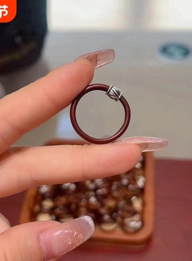 西藏山南鸡血藤戒指环女男士情侣不掉色简约藏银细木戒子刻字