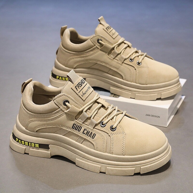 春季男鞋新款透气工地上班劳保鞋男潮流百搭厚底防滑休闲老爹潮鞋