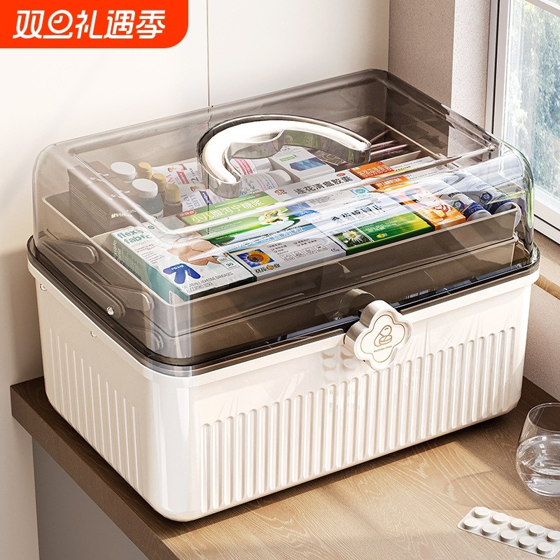 三层折叠医药箱大号家用药品医药箱医疗急救分类药箱手提箱H093