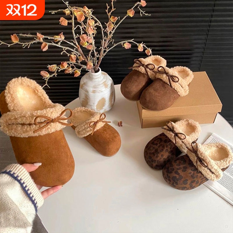 加绒包头半拖鞋女2025秋冬新款厚底毛绒保暖防滑毛毛棉拖内增高