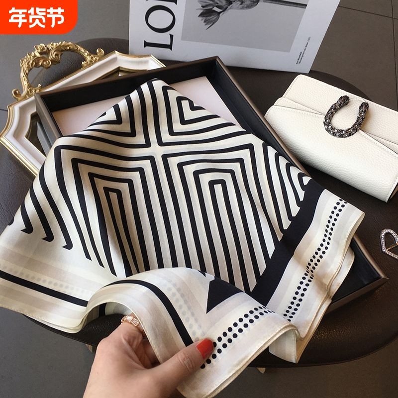 条纹丝绸100%桑蚕丝丝巾韩国杭州波点真丝围巾大方巾春季百搭披肩